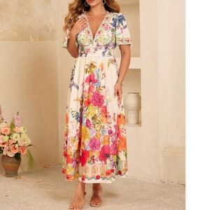 Butterfly V-Neck Maxi Dress